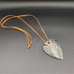 Carved Soapstone Dagger Shaped Pendant Necklace 17in